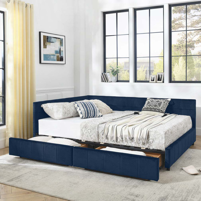 Velvet Storage Daybed, Blue, Queen