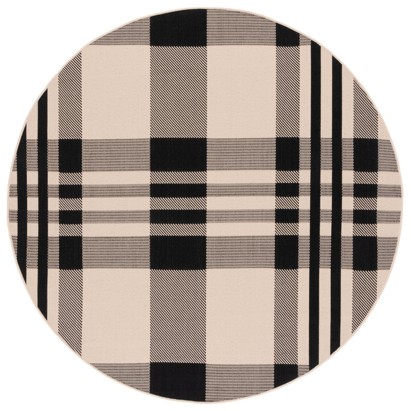 Lakeeva Performance Plaid Indoor/Outdoor Area Rug, Round 5'3", Black/Bone