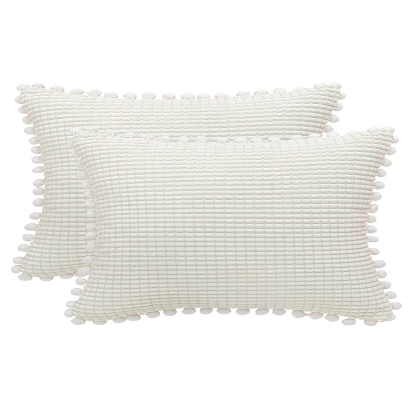 Housse de coussin rectangulaire en mélange de coton , Polyester/ Bourre en polyester, Blanc