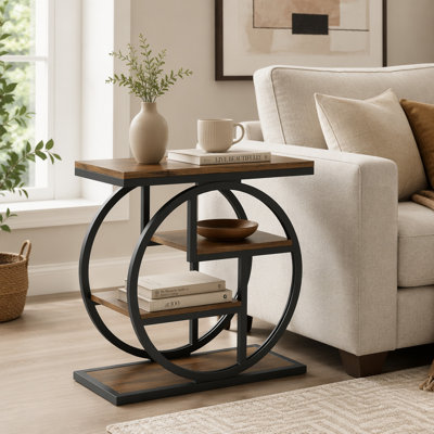 4-Tier End Table, Industrial Side Table with Storage Shelves for Living Room, Bedroom