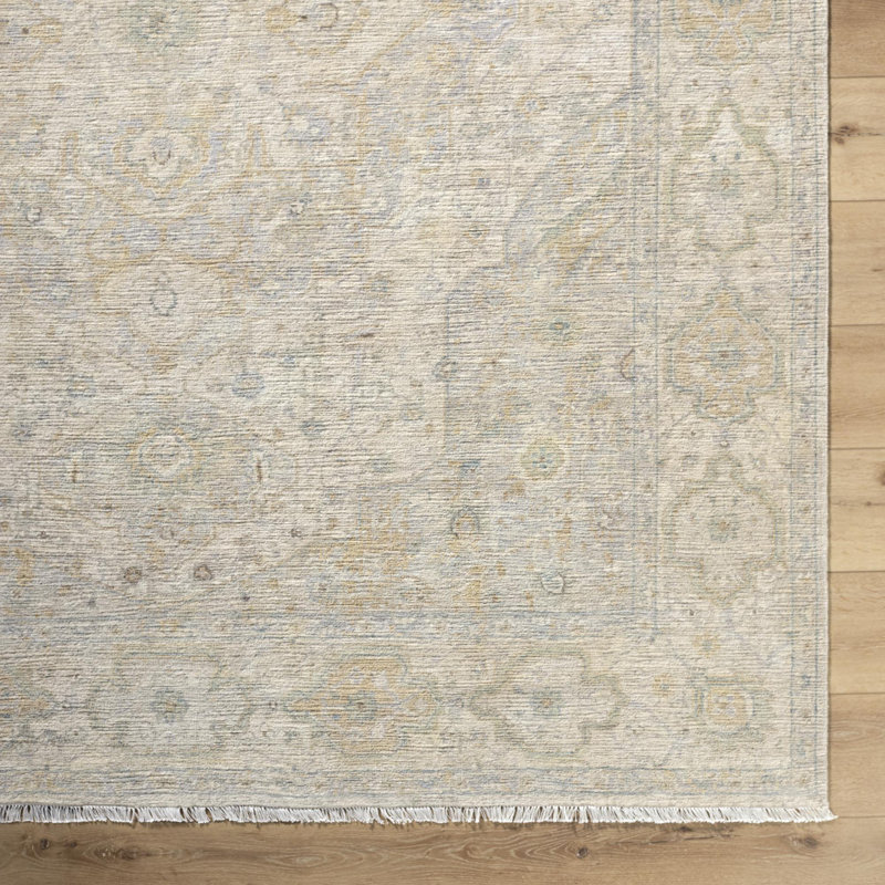 Mashad Hand Knotted Wool Oriental Area Rug in Ivory, Rectangle 2' W x 3' L