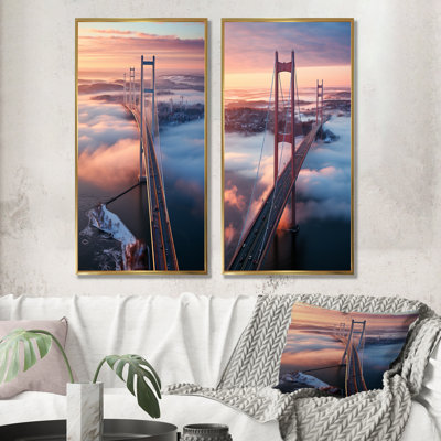 «Blue and Pink Bridge Sunset Views I», ensemble de 2 reproductions d'art mural