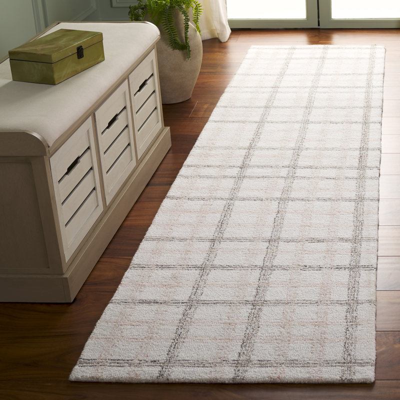 Tapis beige / ivoire touffeté à la main Ilaya, Tapis de couloir 2 pi 3 po x 9 pi