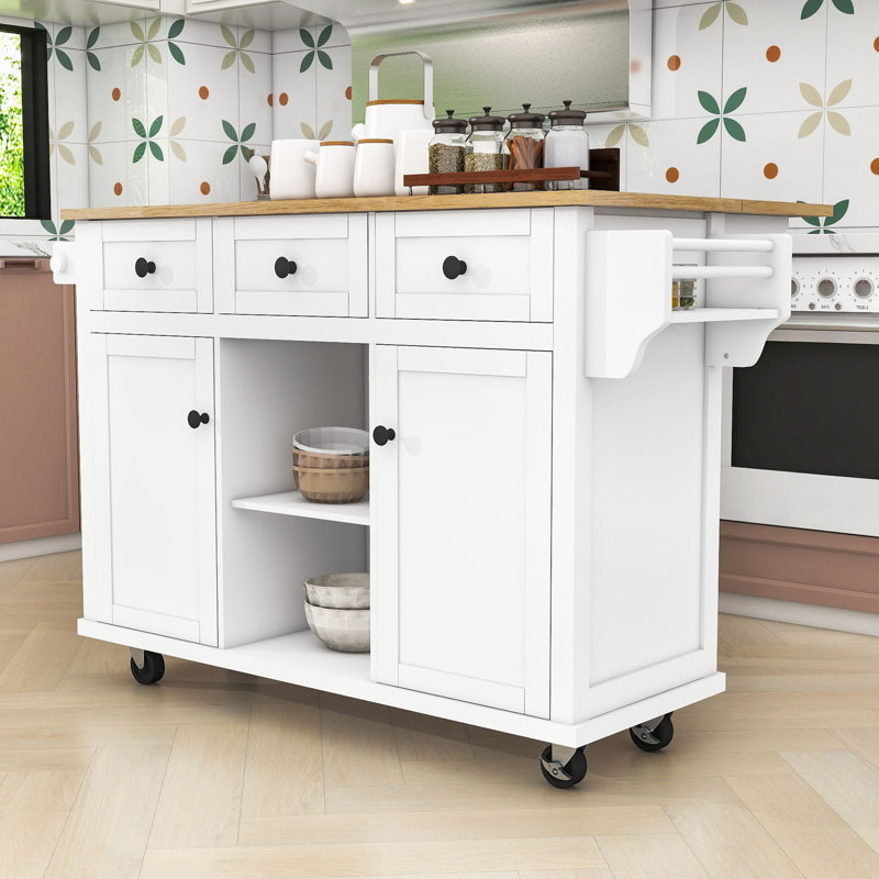 Îlot de cuisine avec armoire de rangement et 3 tiroirs pour salle à manger Dyches, Blanc