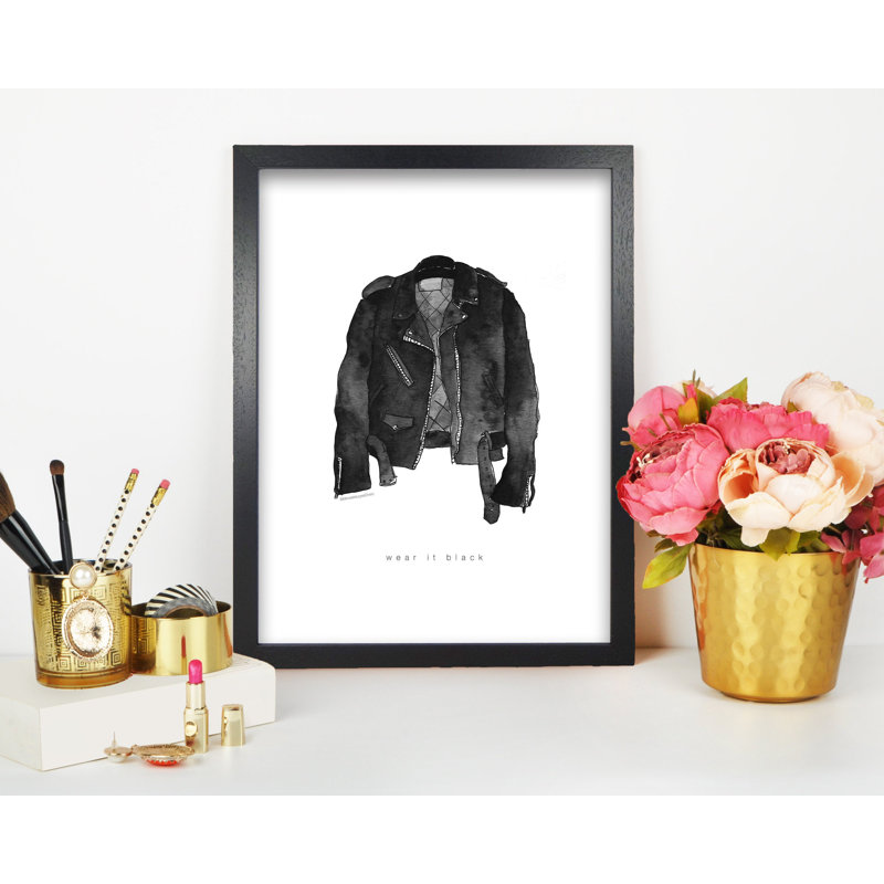 Wear It Black Leather Jacket - Print, 59.4 cm H x 42 cm W x 5 cm D, Black Grain