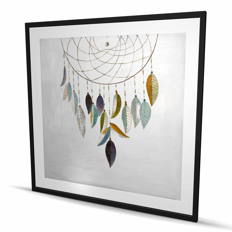 Dreamcatcher with Feathers - Hygge, reproduction encadrée, H 48 po x l 48 po, Noir