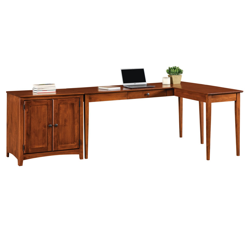 Malani American Built Solid Wood Writer's L-Shape Desk, Antique Cherry