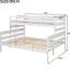 Lit simple superposé au-dessus de grand lit simple, blanc - Lit pour chambre à coucher avec support de matelas peu encombrant