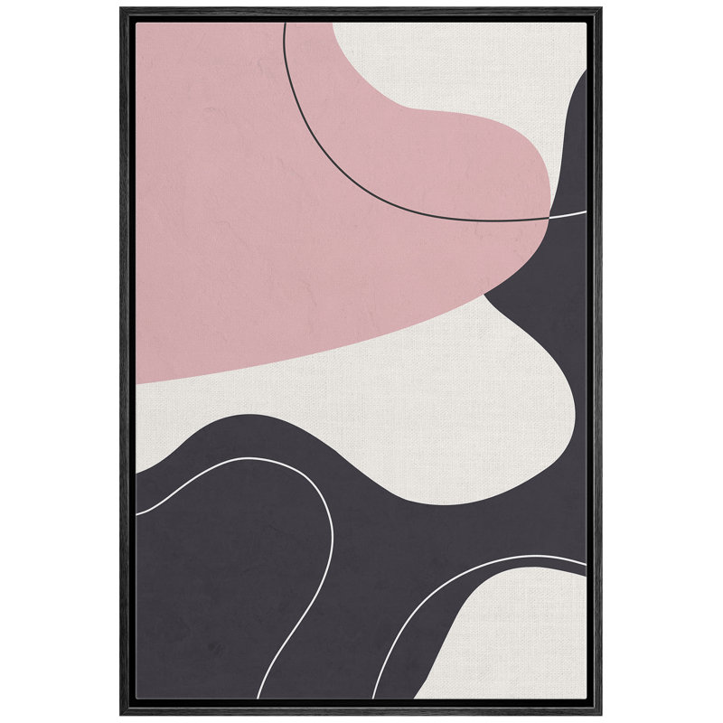 "Pink & Dark & Beige Wavy Shapes", cadre flottant, impression sur toile, H 24 po x l 16 po x P 1,5 po, Cadre noir