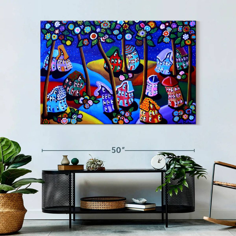 Whimsical Hills Houses Trees, 34" H x 51" W