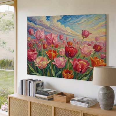 Impression sur toile de tulipe colorée vibrante, peinture florale printanière sur toile pour le salon, la chambre à coucher, le bureau, le couloir, le vestibule, le mur de la galerie et la décoration intérieure moderne