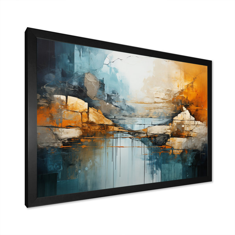 «River Flowing Waters Collage I», reproduction d'art sur toile moderne, H 12 po x l 20 po x P 1 po, Cadre simple noir