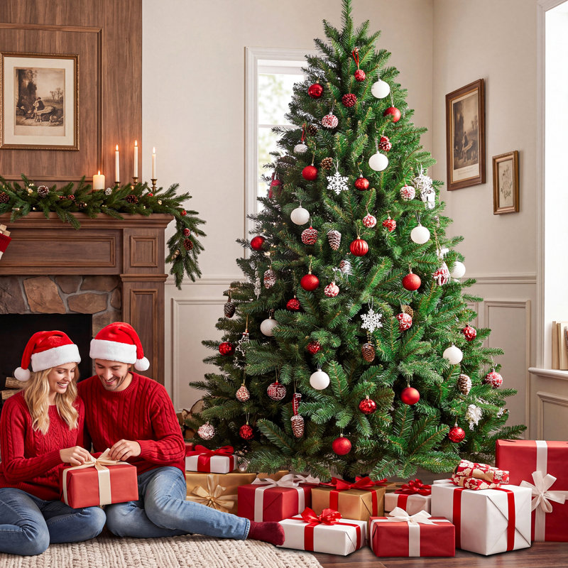 Artificial Christmas Tree with Wooden Stand, 7ft
