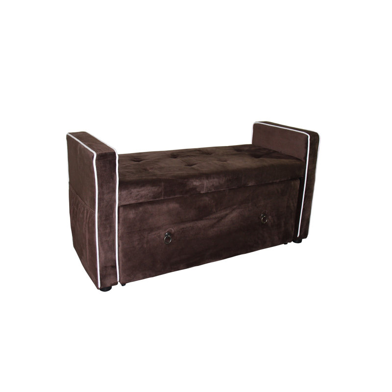 Fabric Upholstered Storage Bench, Brown Polyester Blend