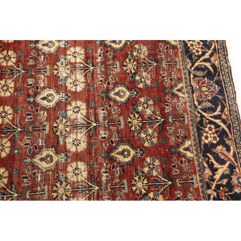Tapis rouge semi-antique à motif floral authentique 4 pi 6 po x 6 pi 7 po