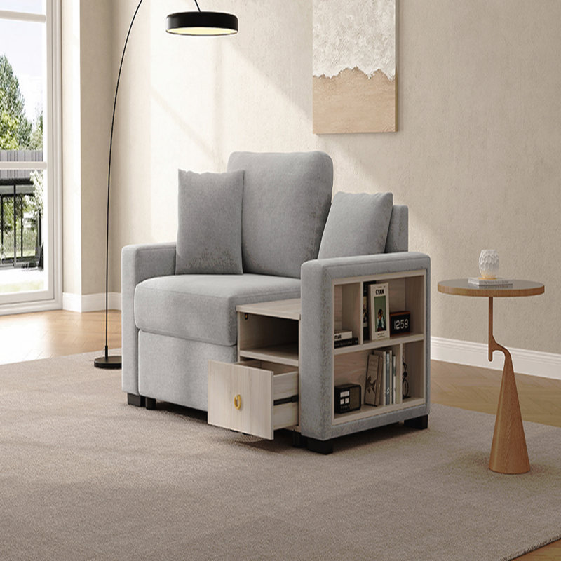 Canapé modulaire rembourré de 63,2 po avec accoudoirs de rangement et console centrale pour salon Modern, Gris chenille
