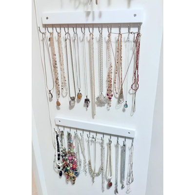 2 Pack White Wooden Wall Mounted Belt Organizer with 180° Rotatable Hooks, Holds 24 Belts Ties Scarves