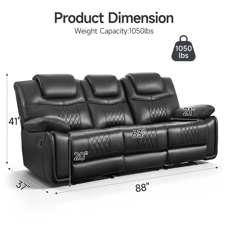 Jepum - Ensemble de salon en cuir 2 pièces avec fauteuil inclinable, Bleu marine