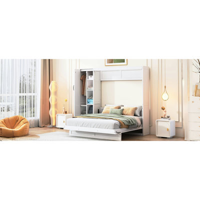 Lit avec tablettes lumineuses, garde-robe et éclairage à DEL serein