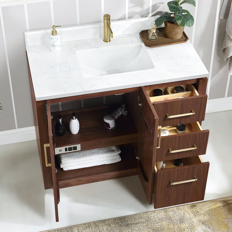Meuble-lavabo simple 42 po Cloverfield, Noyer naturel, Or