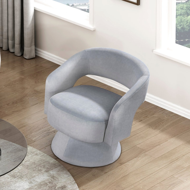 Chaise de luxe moderne en velours gris, base solide, assise en velours pivotante, fabrication en bois