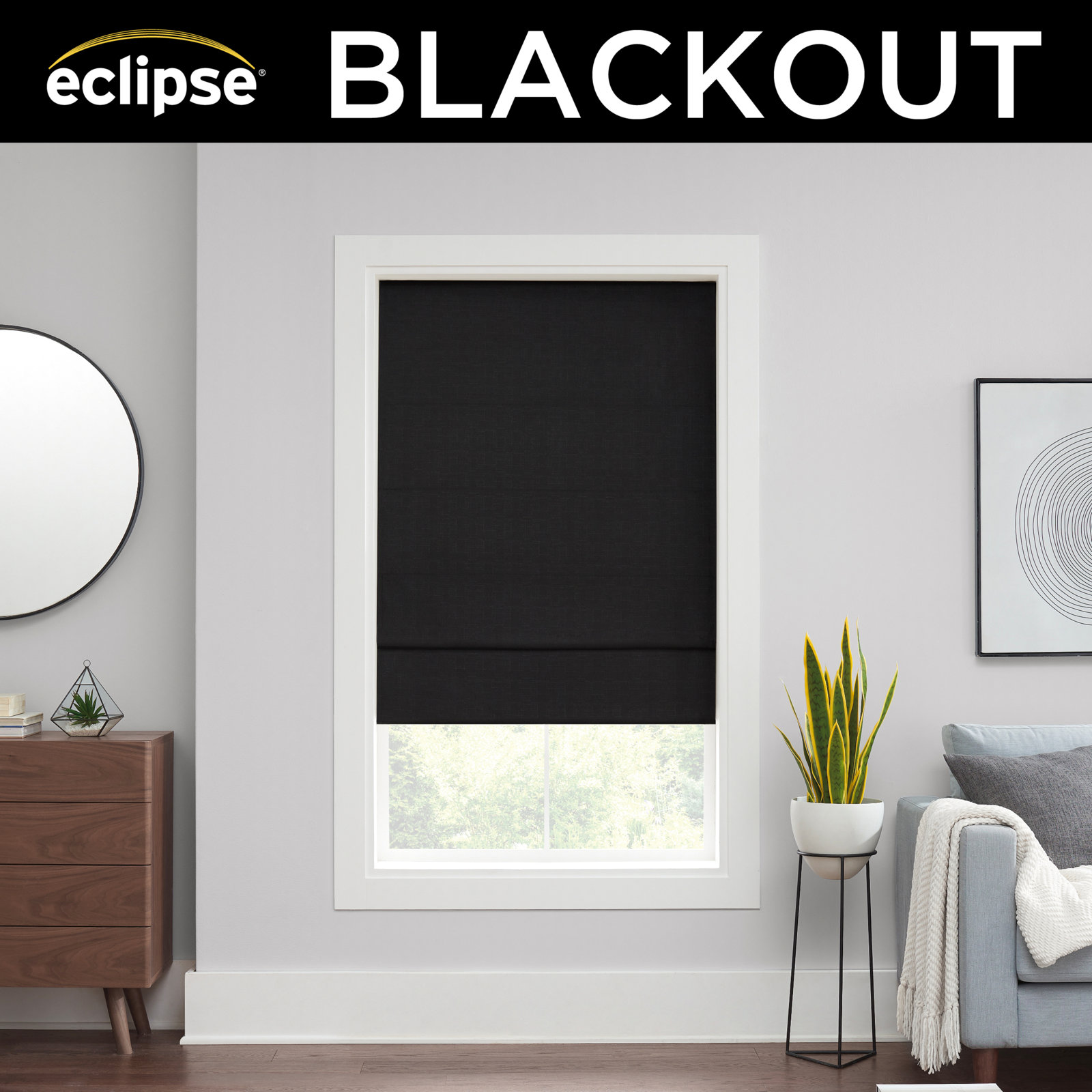 Eclipse Kylie Blackout Roman Shade, Black, 23"W x 64"L