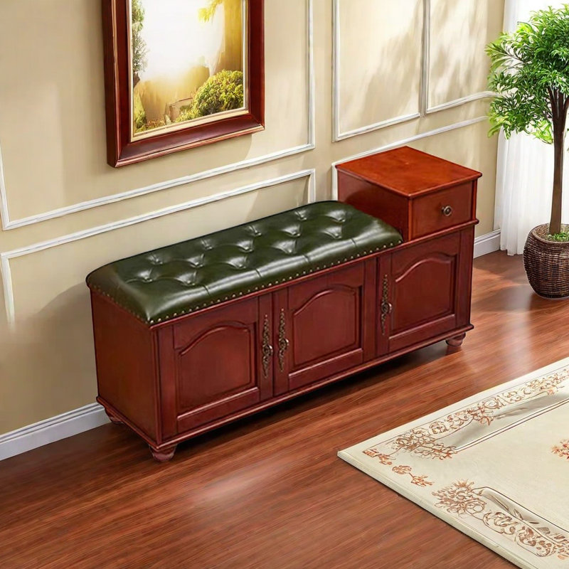 11 Pair Shoe Storage Bench, Brown/Green