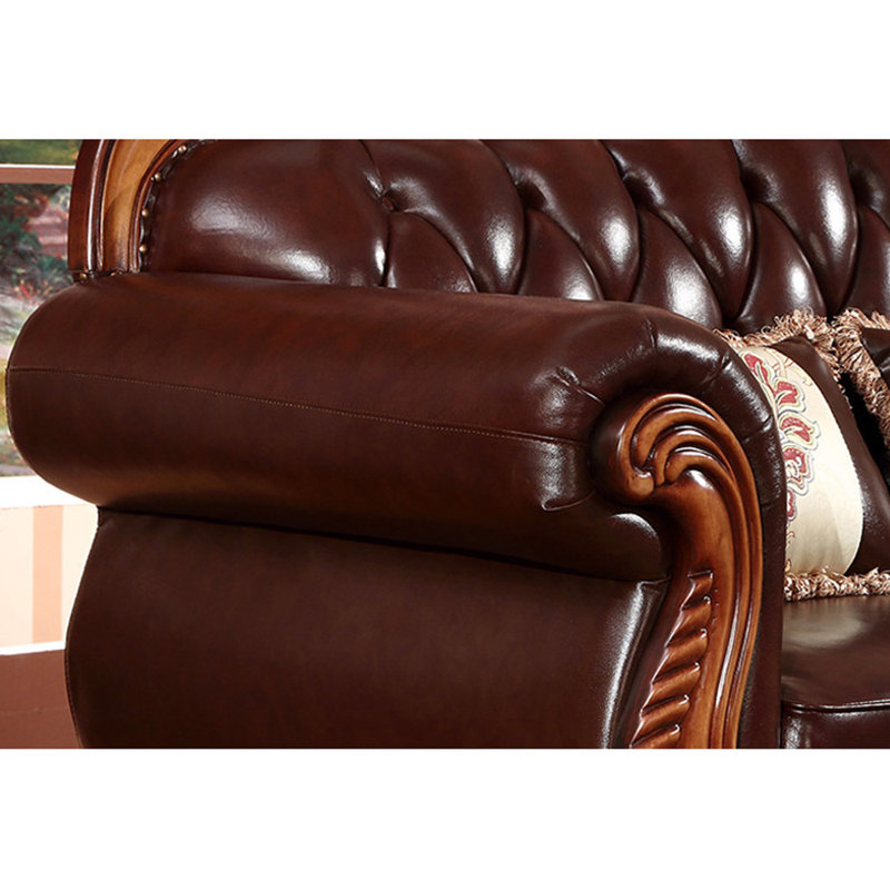 European Retro Luxury Solid Wood Leather Chair Leather Armchair