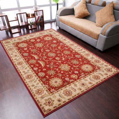Tapis rectangulaires en laine touffetée à la main Sanna - Rectangle | Rouge et beige | Conception orientale | Tapis de salon, chambre à coucher