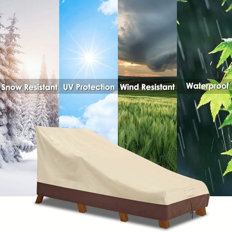 Waterproof Outdoor Furniture Cover With Sloped Design – 198 X 90 X 84/38 Cm, Heavy-Duty Polyester With PVC Coating, Beige