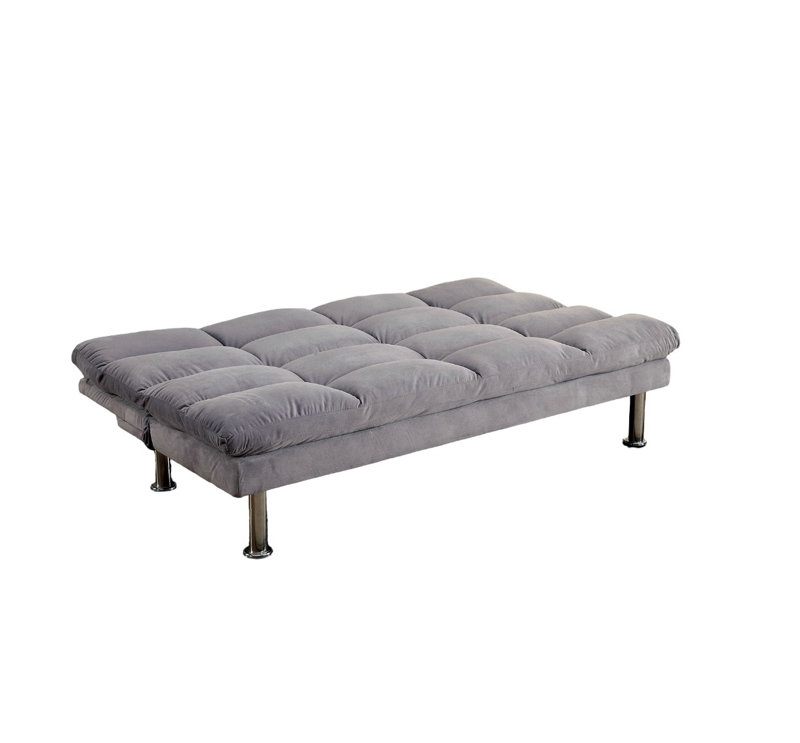 Canapé futon contemporain gris en microfibre avec pieds chromés, Light Grey