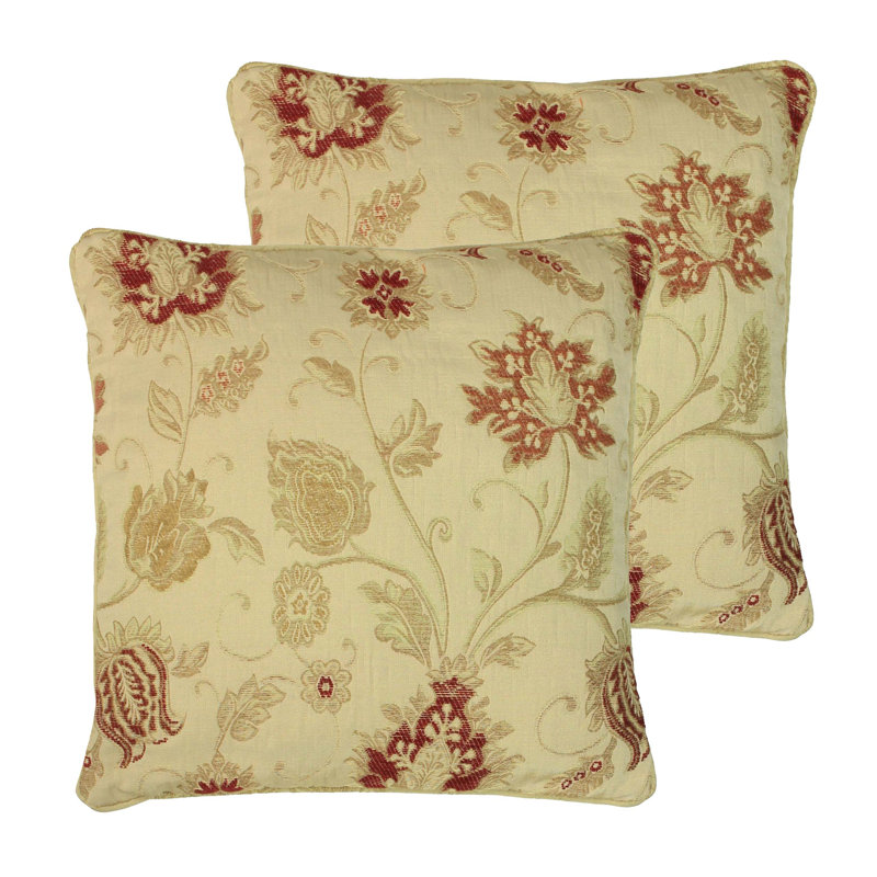 Floral Champagne Square Cushion, Feathers, 45cm H x 45cm W x 16cm D