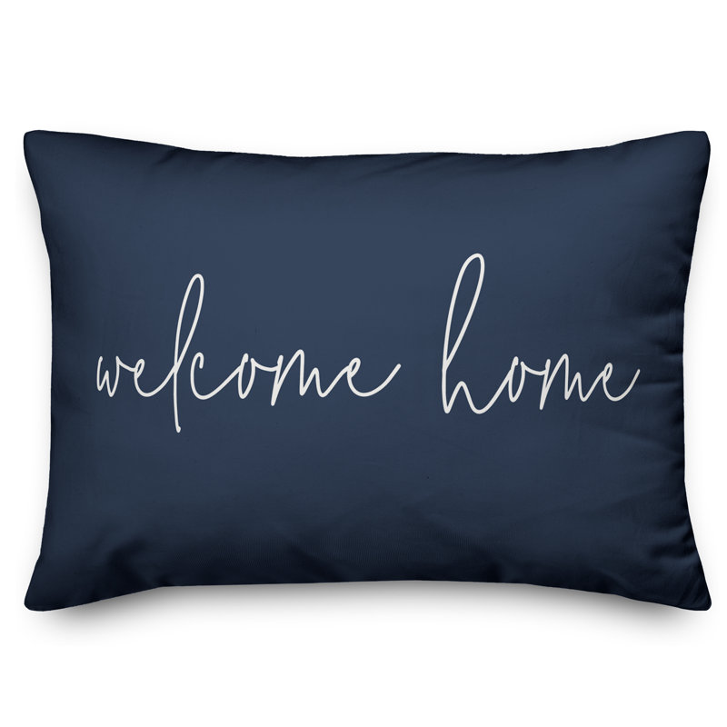 Textual Outdoor Throw Pillow, Navy