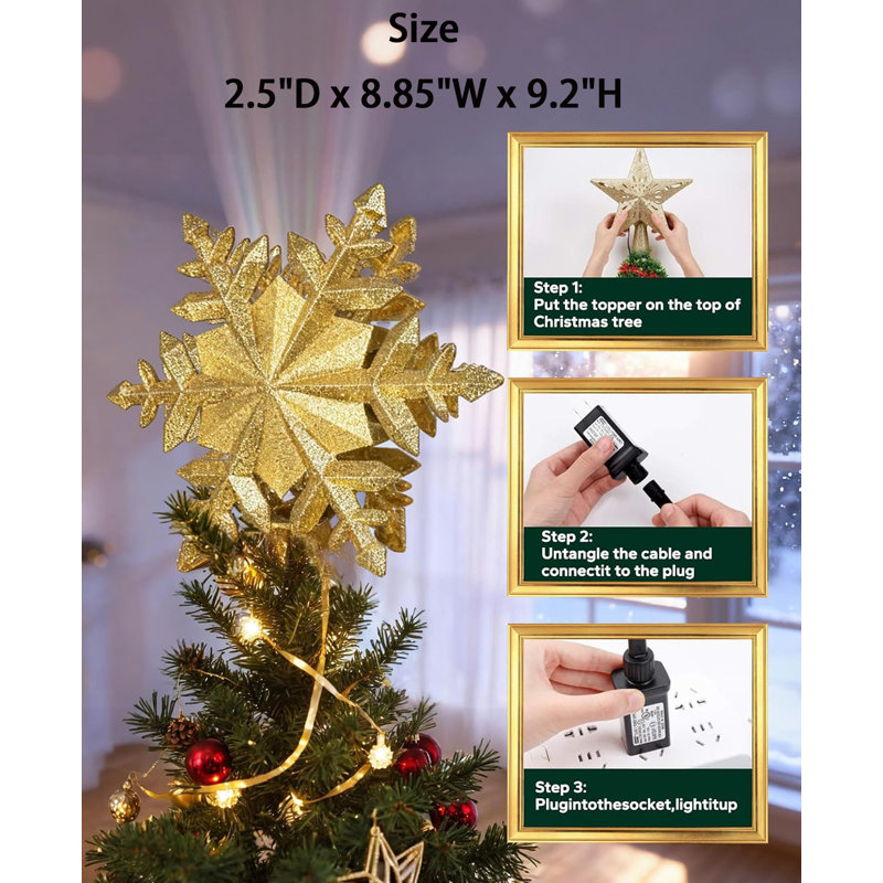 9.2 " Plastic Snowflake Tree Topper, Gold