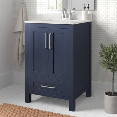 24 in. Modern Bathroom Vanity Storage Freestanding Cabinet with Tip-out  Drawer and Single Top Sink, Blue