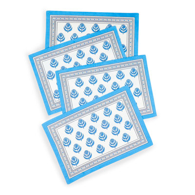 Blue Blooms Block Print Cotton Placemats