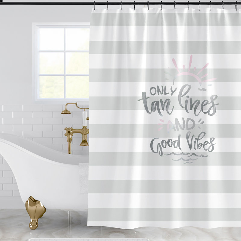 Mignon rideau de douche rayé avec crochets, Gris
