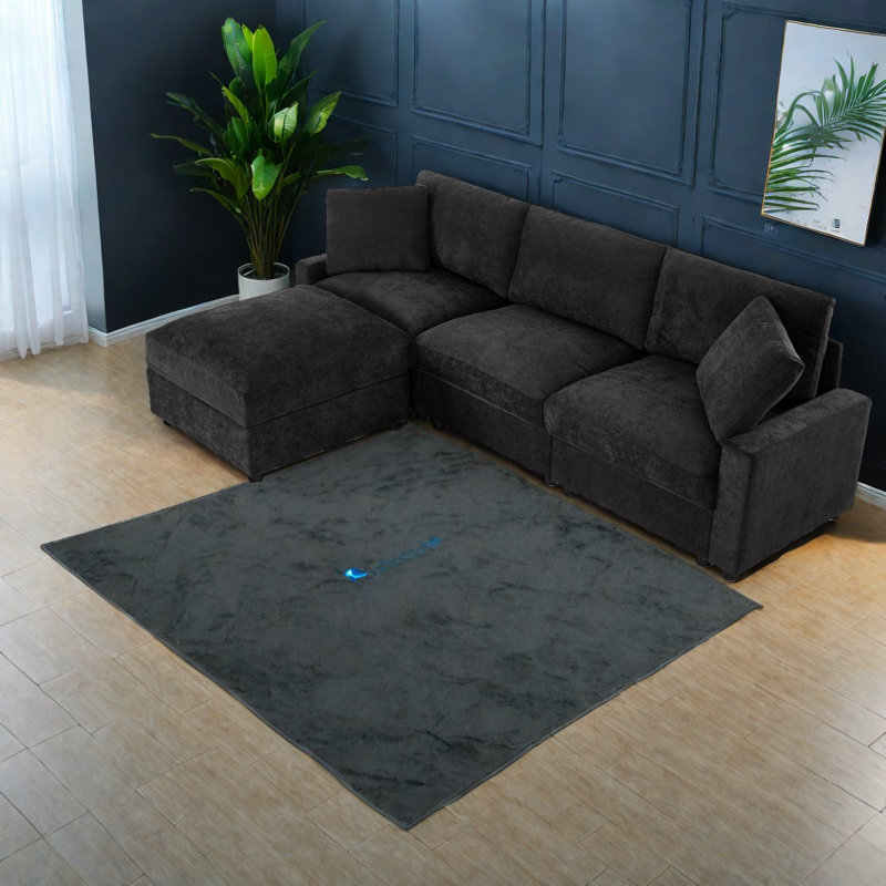 Canapé modulaire moderne en L avec rangement, tissu en polyester durable