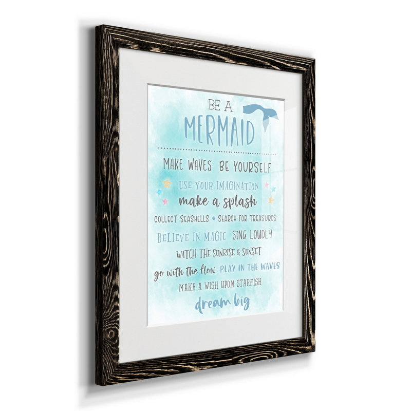 Be a Mermaid - Reproduction d'art textuel sur papier encadré, Cadre noir, H 20 po x l 17 po x P 1,5 po