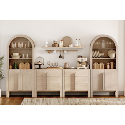 126"W Large Kitchen Hutch Sideboard Buffet Cabinet, Arched Pantry Storage Cabinet With 4 Wood Doors, 6 Drawers And 10 Tier Shelves