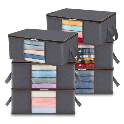 Organisateur de placard pour sac de rangement de vêtements pliable avec poignée renforcée et fenêtre transparente en tissu robuste pour chandails, manteaux, t-shirts, couvertures, paquet de 6