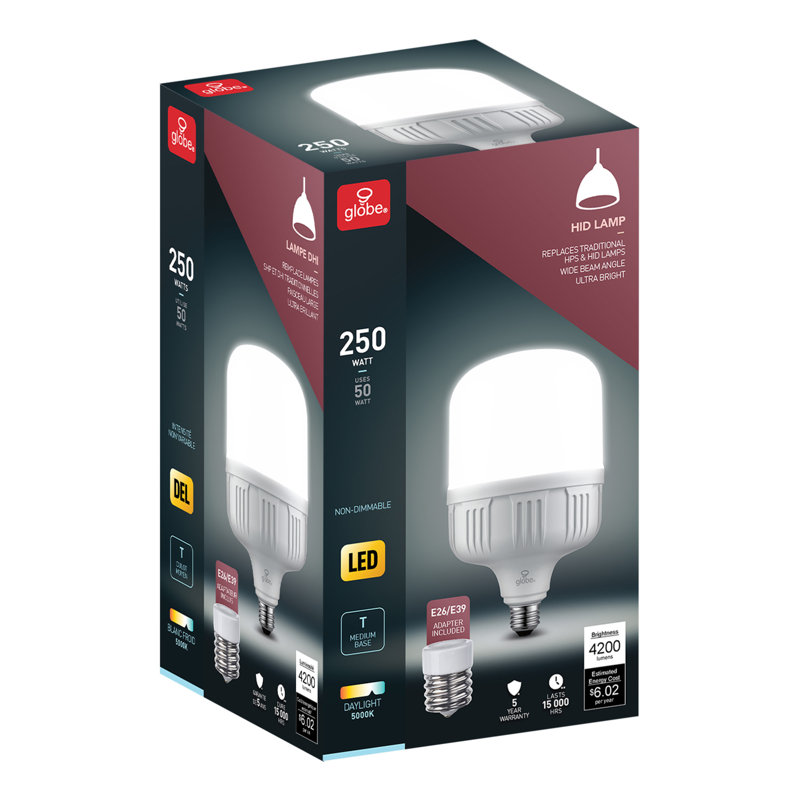 50 Watt (250 Watt Equivalent), T140 LED, Non-Dimmable Light Bulb, Daylight (5000K) E26/Medium (Standard) Base