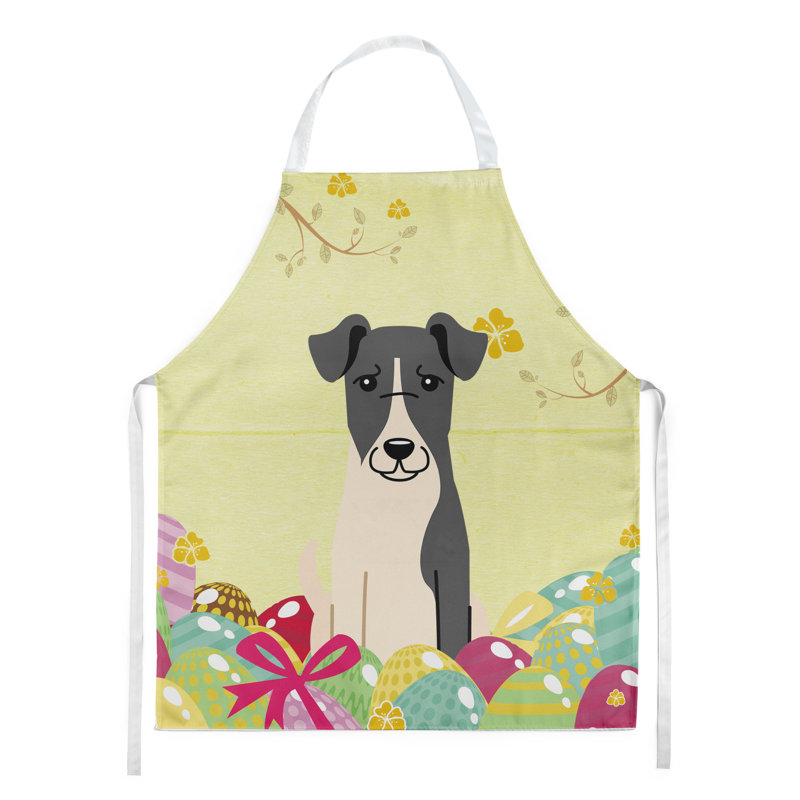 Tablier œufs de pâques, Jaune / Crème / Gris, Fox terrier au poil lisse