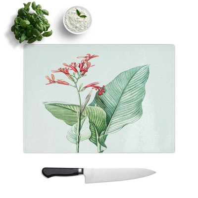 Tempered Glass Canna Lily Flowers Chopping Board