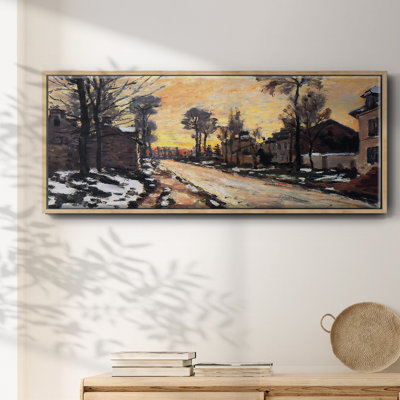 Road at Louveciennes, Melting Snow, Sunset, 1870 - Framed Canvas