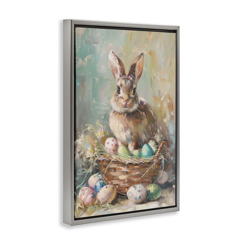 Cadre flottant printemps panier de lapin, design par LSR Design Studio, Cadre flottant gris lustré, H 25 po x l 17 po