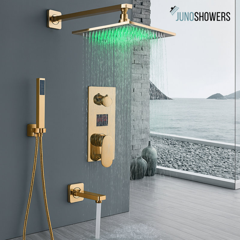 Juno Verona Bathroom Shower Set With Mixer Tap In Gold