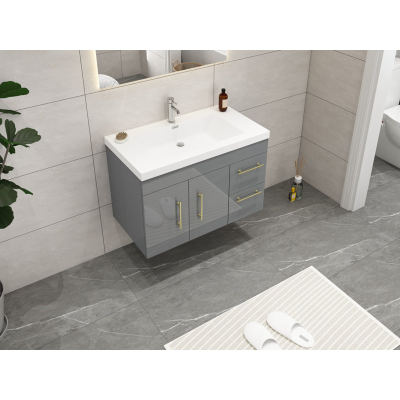 Ensemble de meuble-lavabo simple 36 po Carliss, Gris, Or
