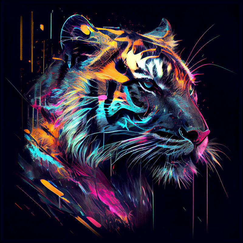 Colourful Tiger Head II - No Frame Art Prints on Float Glass, 20cm H x 20cm W x 1.3cm D