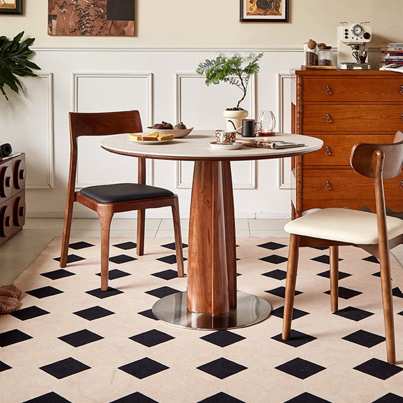 Table de salle à manger noyer et beige, H 29,53 po x L 39,37 po x l 39,37 po